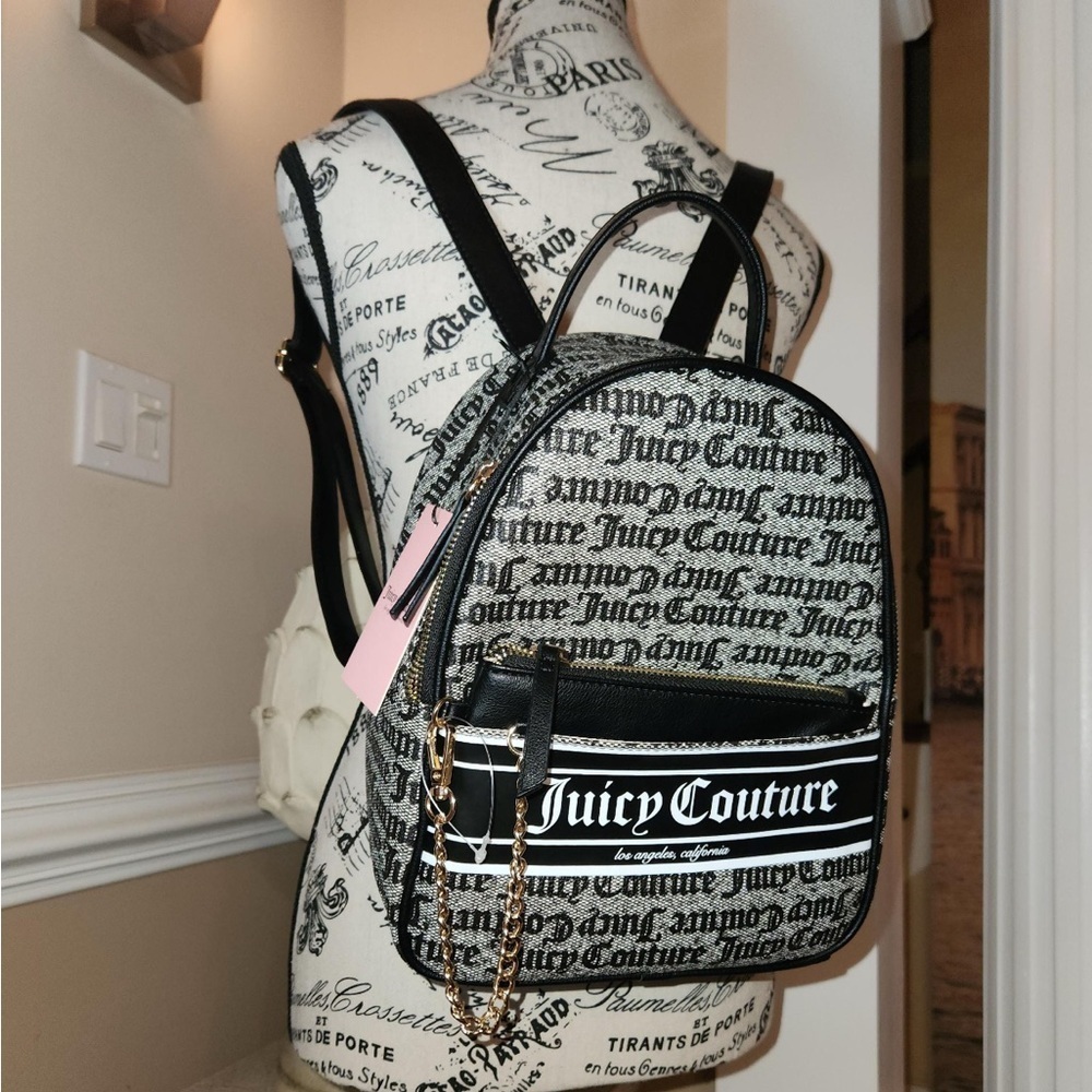 NWT Juicy Couture Rosie Pull Out Backpack with Pouch in Black/Gray
